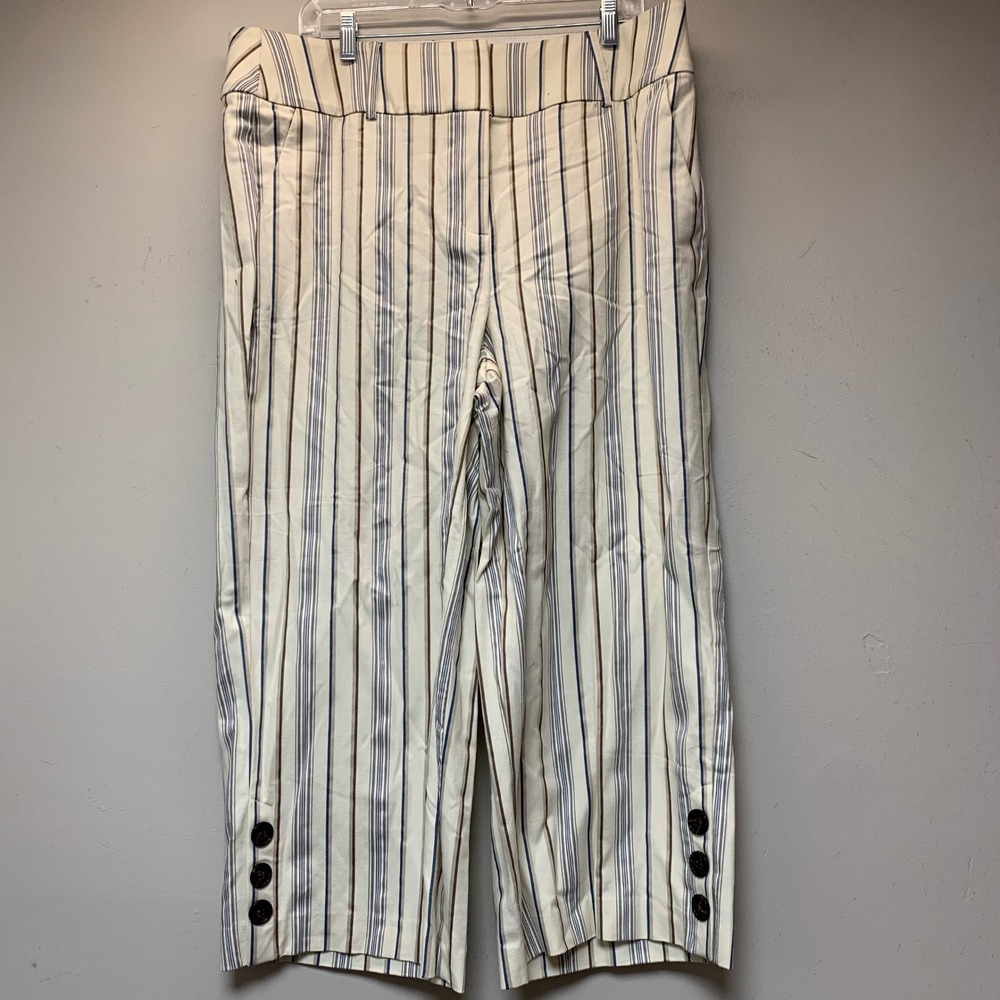 Lane Bryant The Laney Pants Womens 14 Cream Blue Striped Excellent Wide Leg Crop